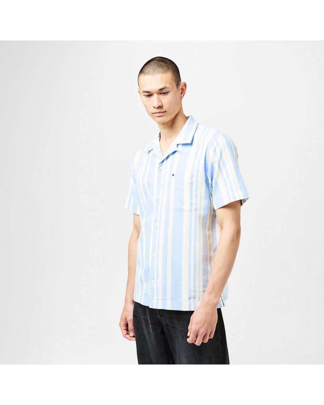 Tommy Hilfiger Blue Horizontal Striped Short Sleeve Shirt for men