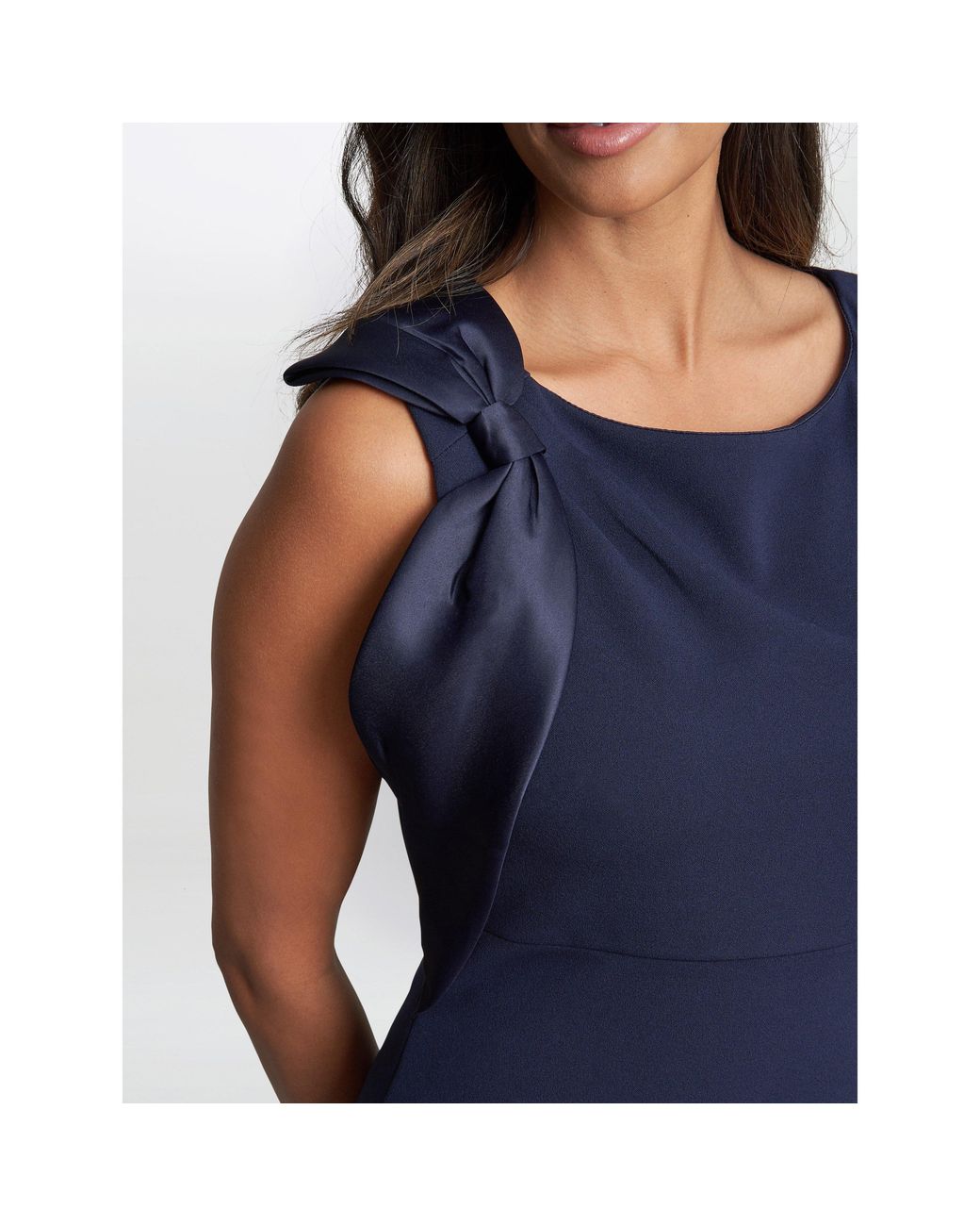 Gina Bacconi Blue Merle Bow Shoulder Maxi Jersey Dress