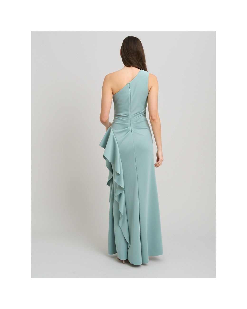 Gina Bacconi Blue Darby One Shoulder Frill Dress
