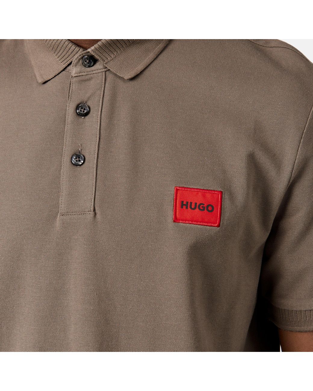 HUGO Brown Deruso Short Sleeve Polo Shirt With Logo Detail And Ribbed Collar for men
