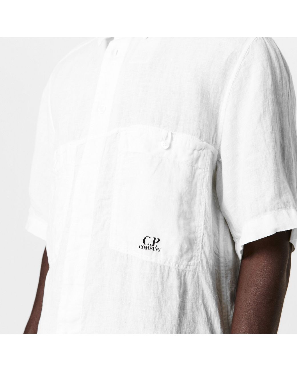 C P Company White Boxy Short Sleeve Shirt for men