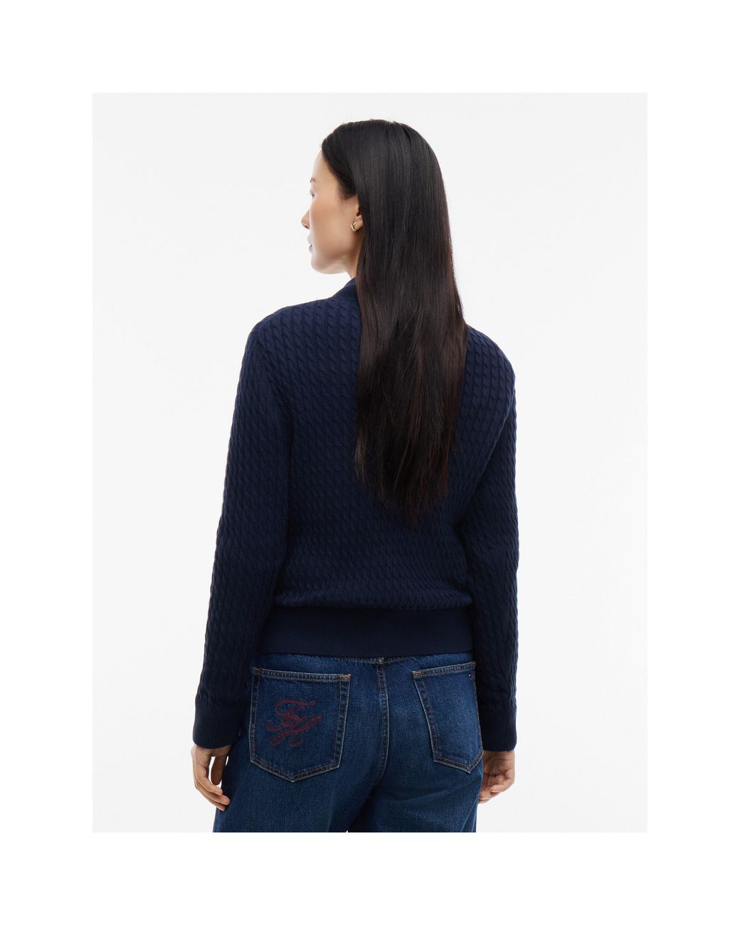 Tommy Hilfiger Blue Cable Fine Knit Cotton Long-Sleeve Jumper