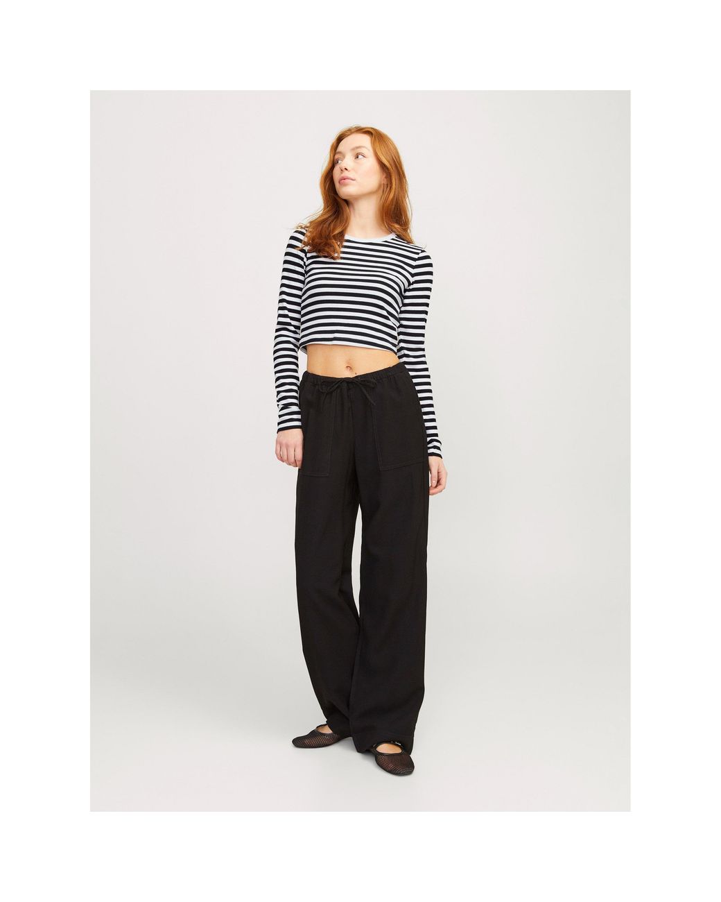 JJXX Blue Feline Long-Sleeve Striped Crop Top