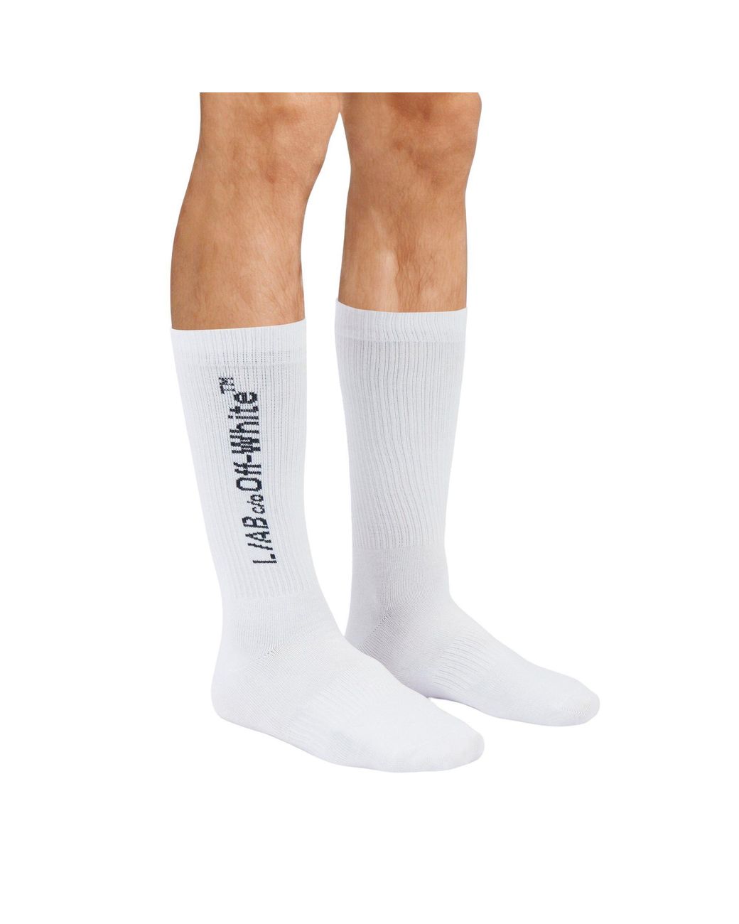 L/AB Off White White Text 3 Pack Crew Socks for men