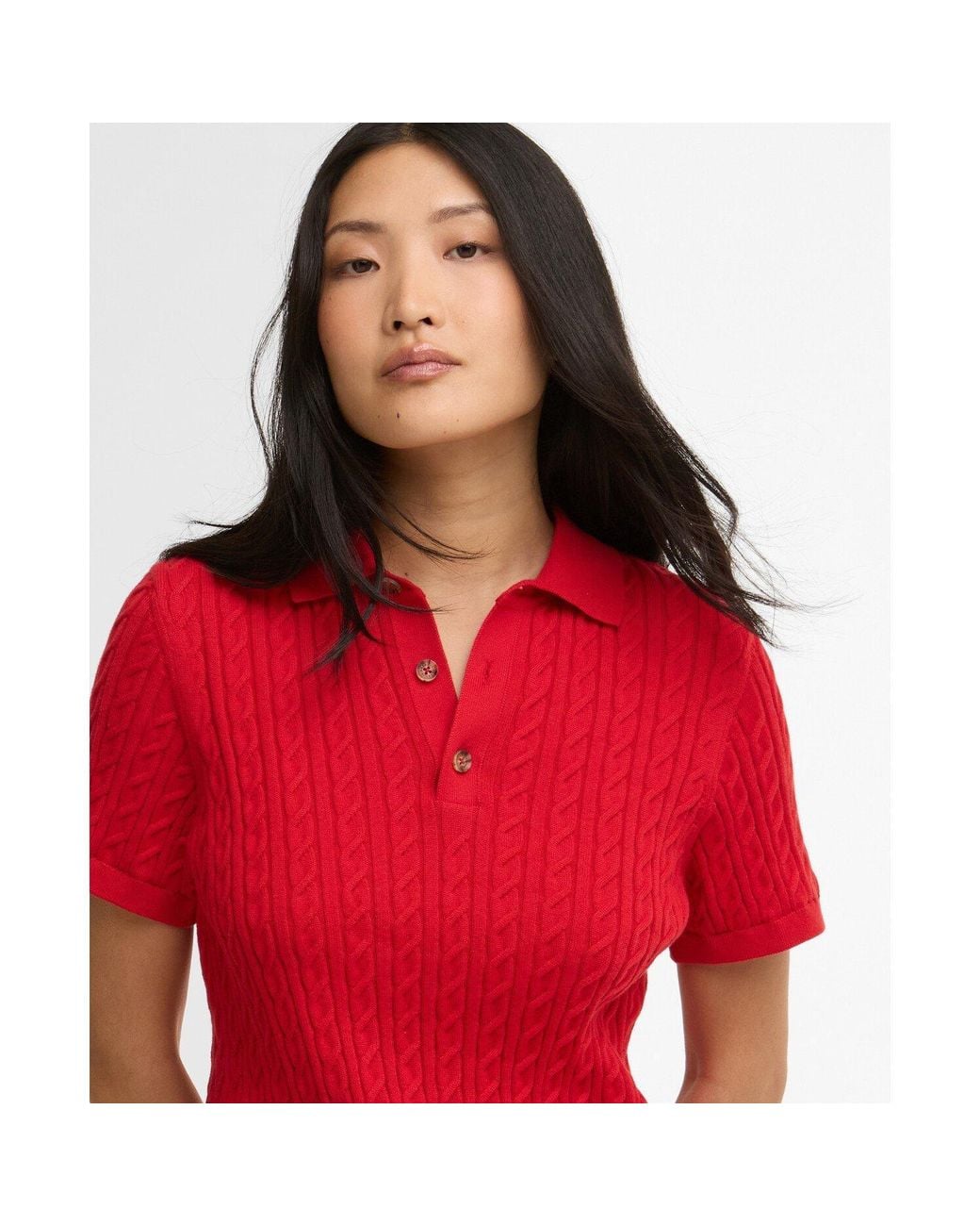 Barbour Red Hartland Short Sleeve Polo Neck Jumper