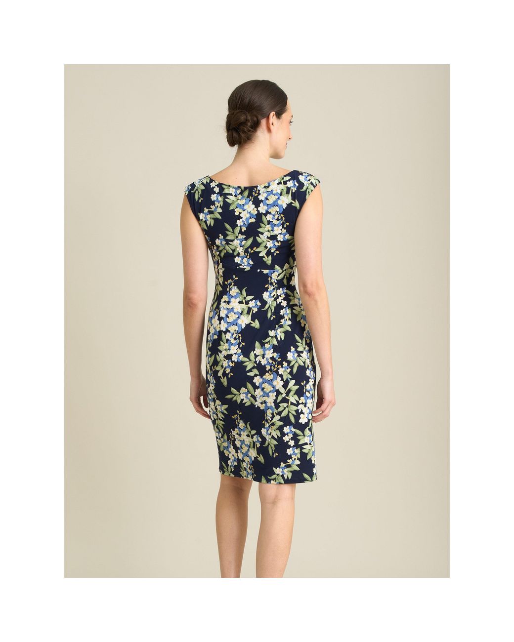 Gina Bacconi Blue Poppie Sleeveless Faux Wrap Floral Dress