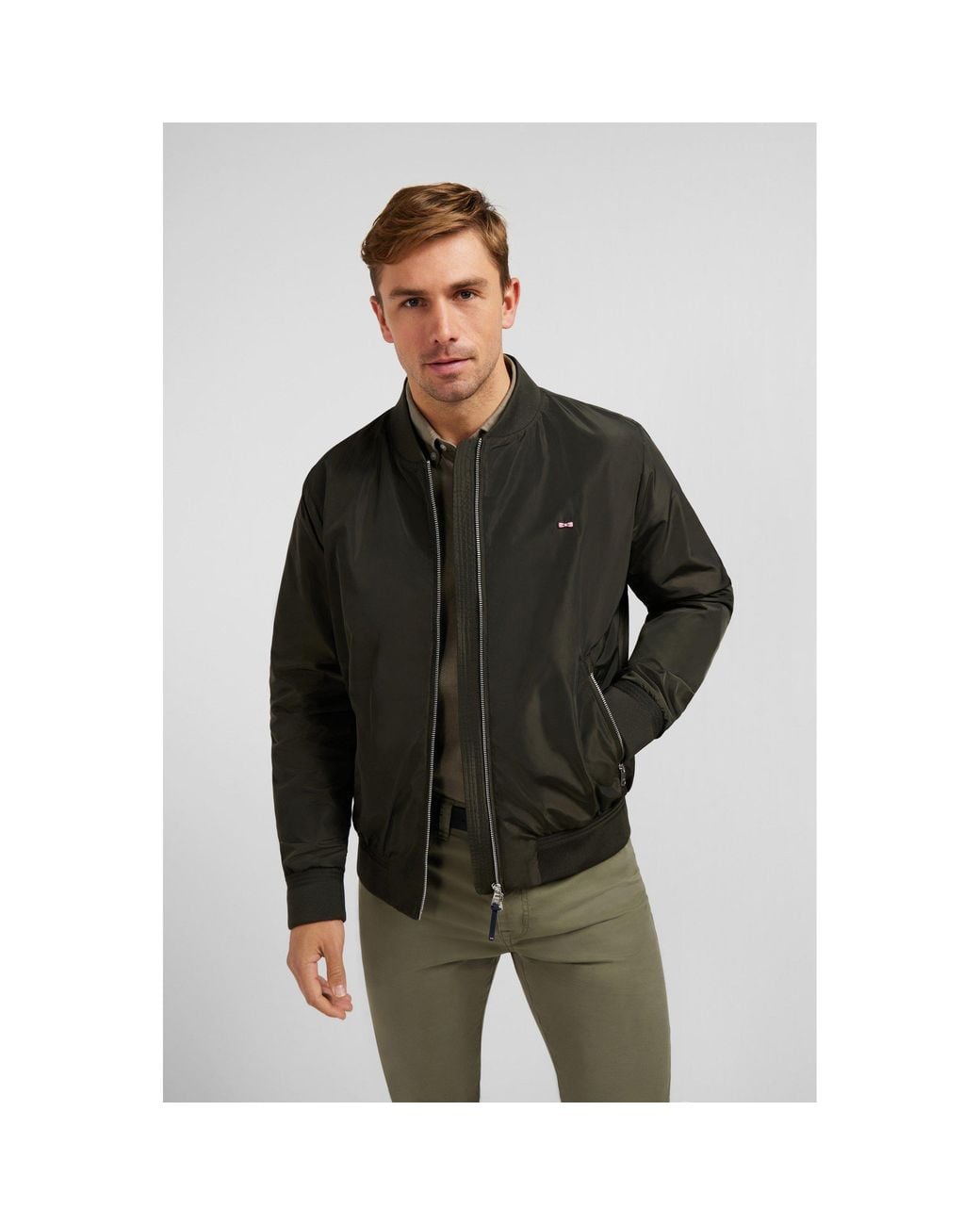 Eden Park Green Khaki Water-Repellent Zip Jacket for men