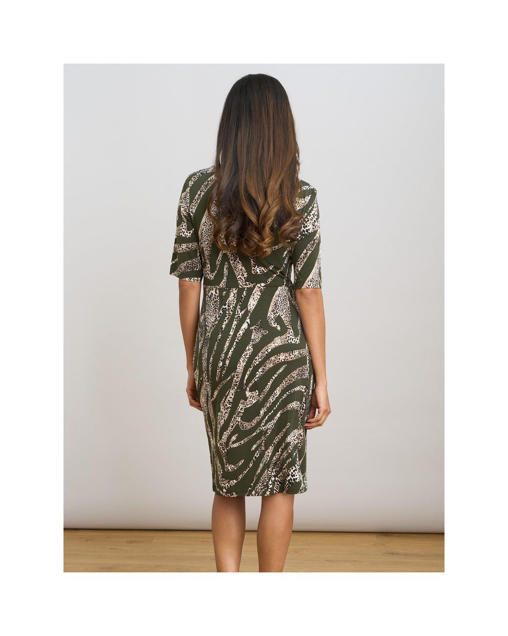 Gina Bacconi Green Hettie Animal Print Jersey Dress