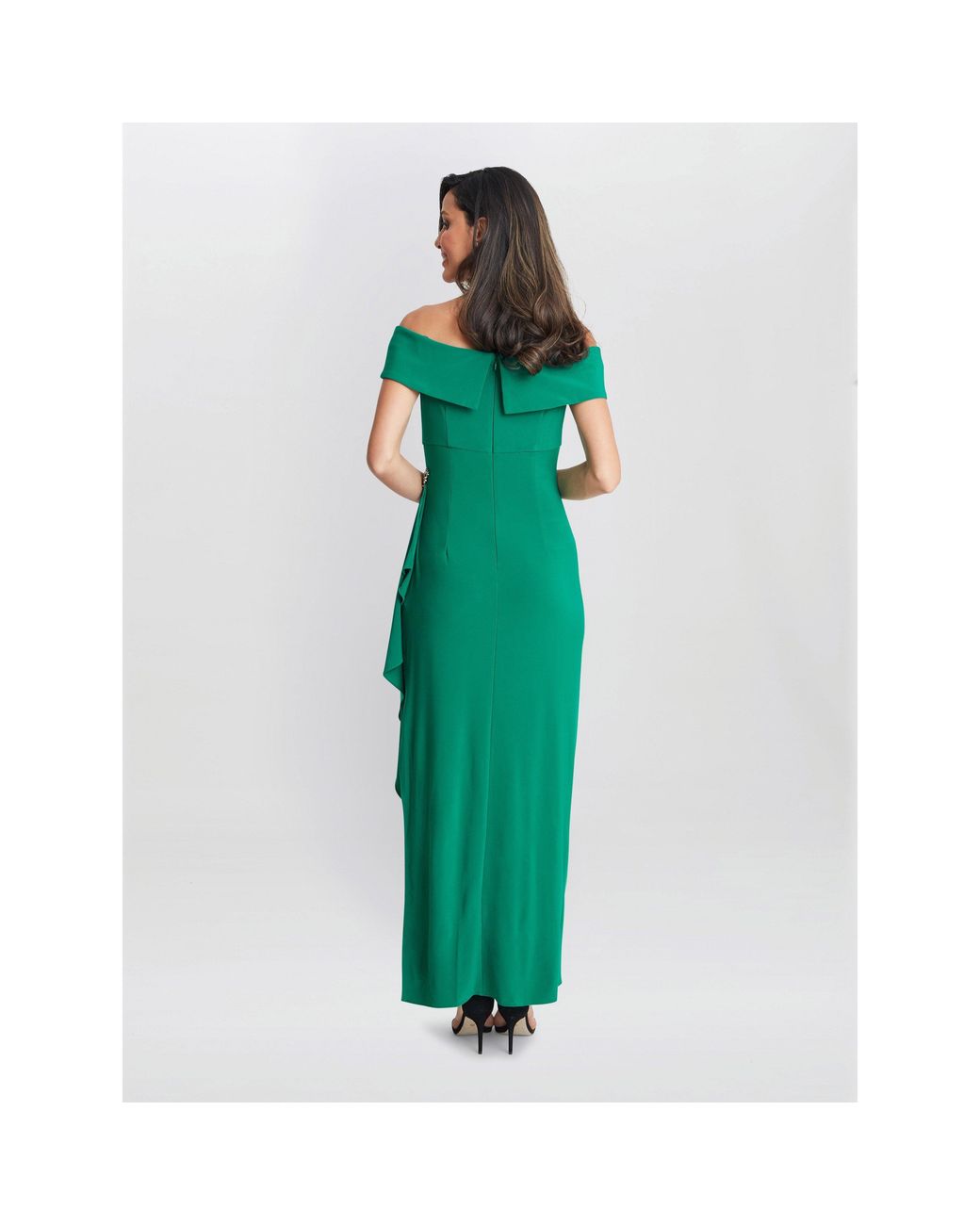 Gina Bacconi Green Jodie Off Shoulder Jersey Dress With Hip Detail