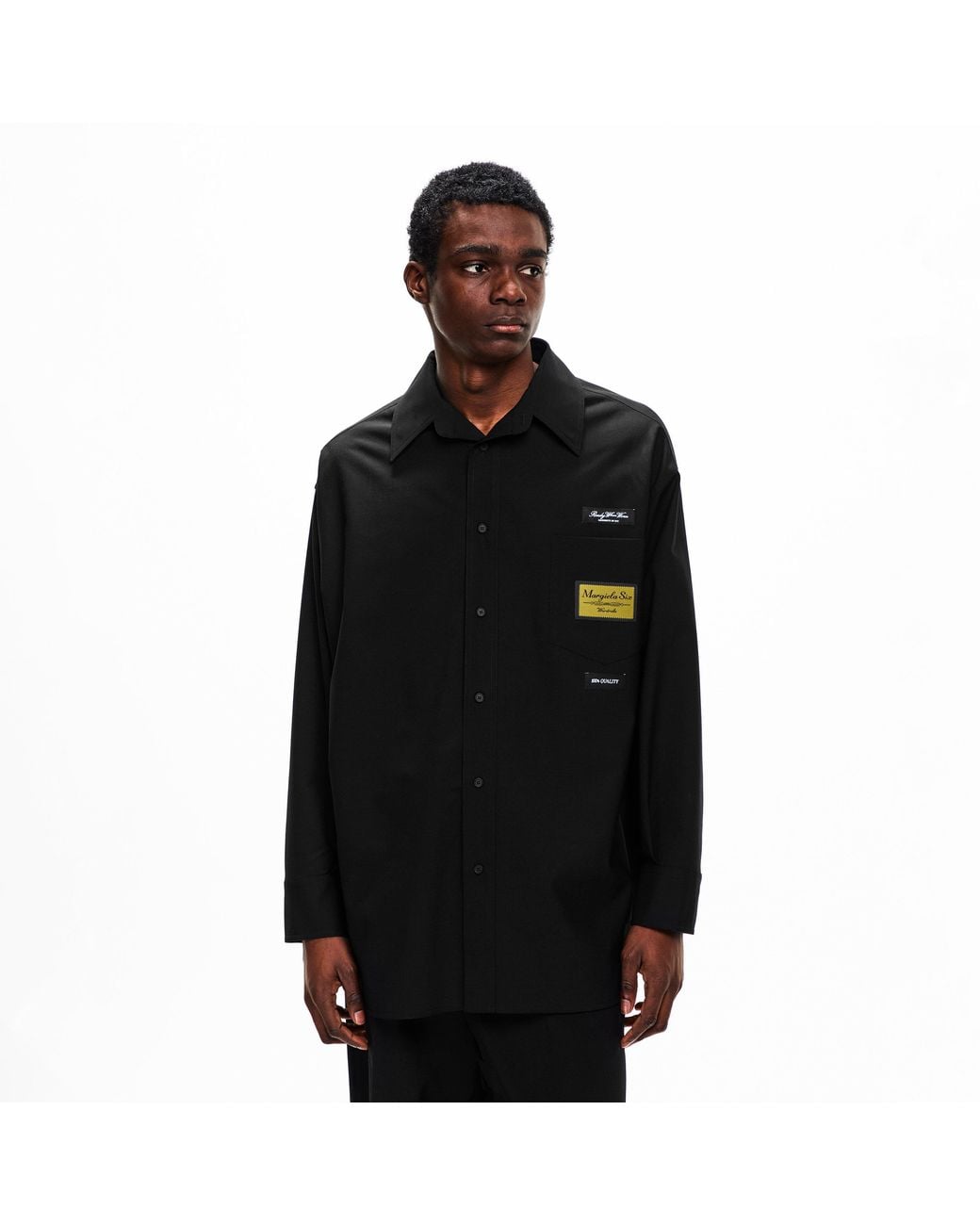 MM6 by Maison Margiela Black Label Wool Long Sleeve Plain Shirt for men