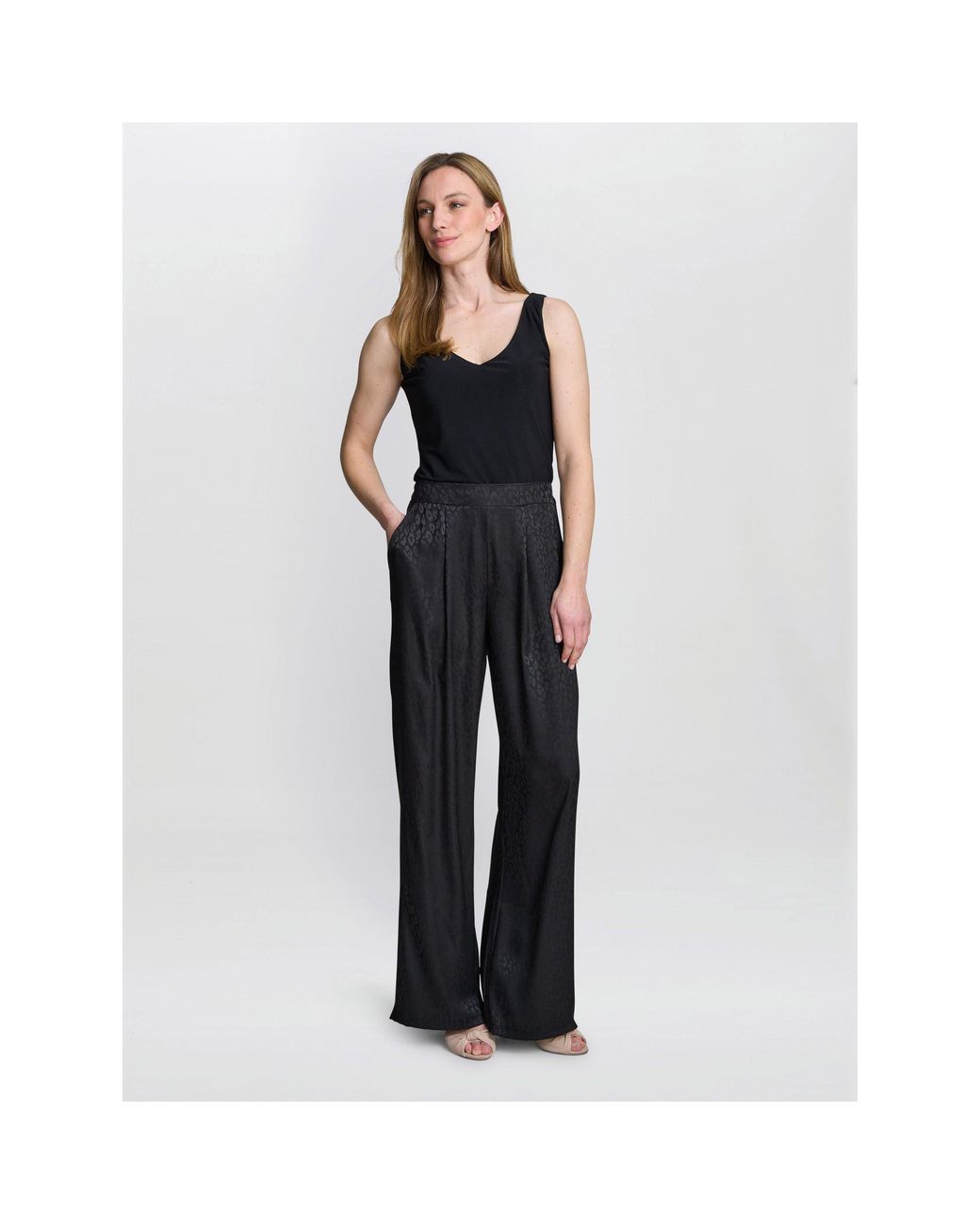 Gina Bacconi Blue Sabine Satin Jacquard Pull On Trouser