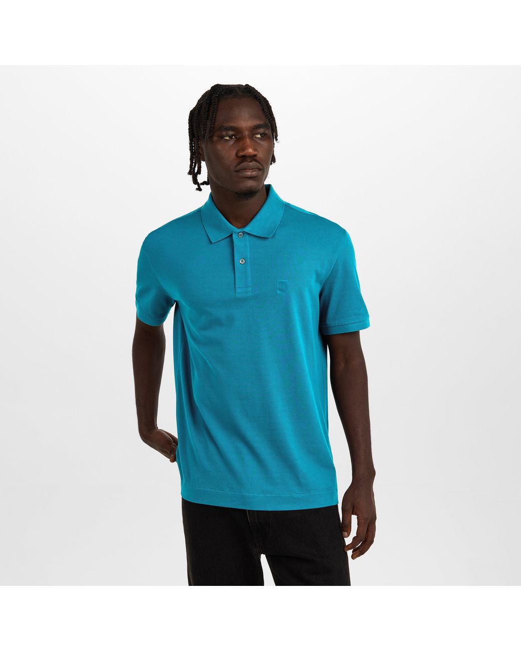 CP COMPANY METROPOLIS Blue Tipped Short Sleeve Polo Shirt for men