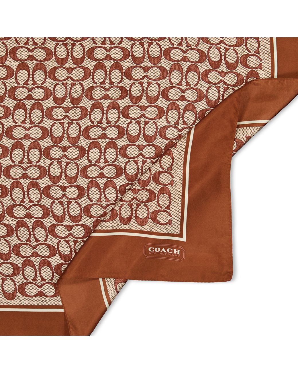 COACH Brown Textured Signature C Printed Silk Square