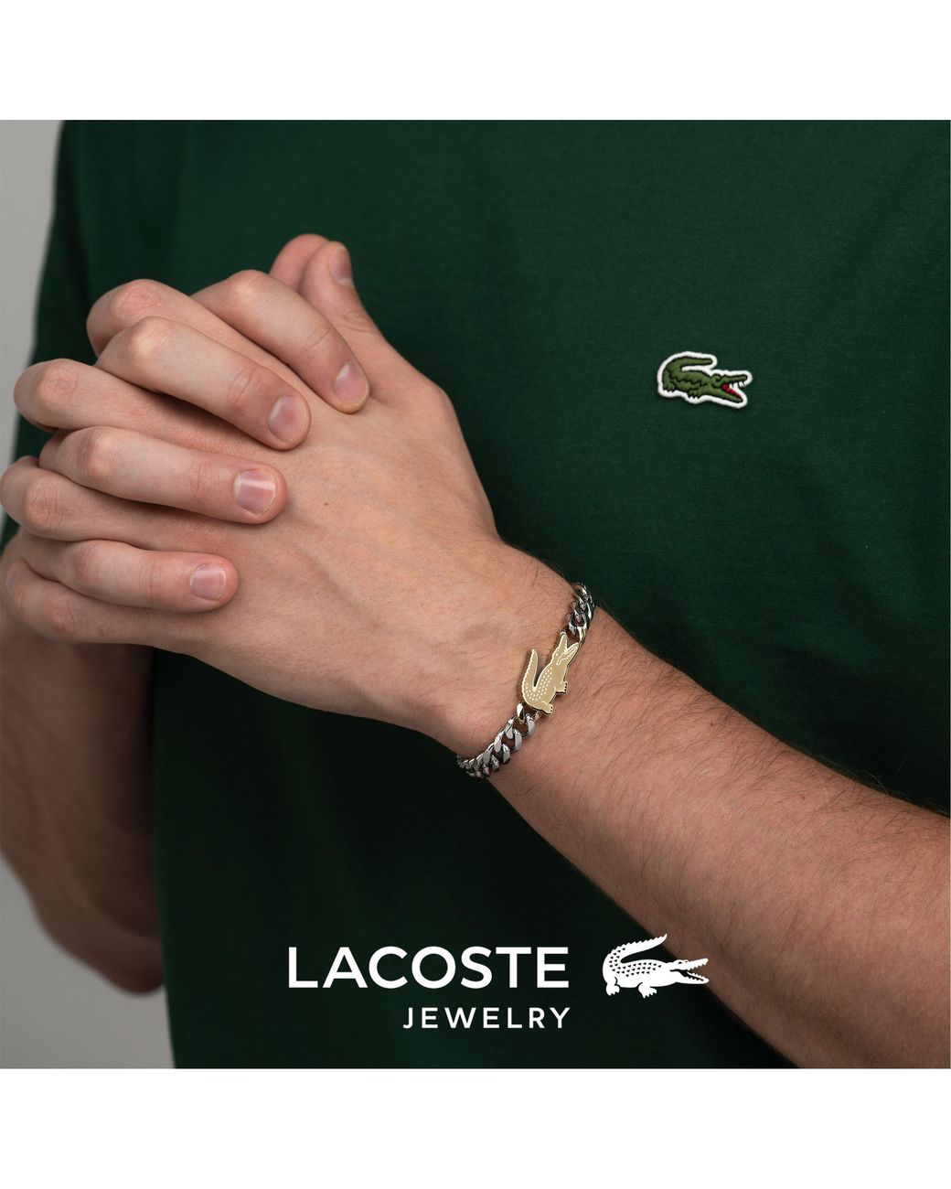 Lacoste Metallic Arthor Crocodile Curb Chain Bracelet for men