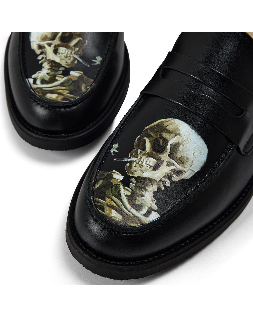 Duke & Dexter Black Skull Penny Loafers for men