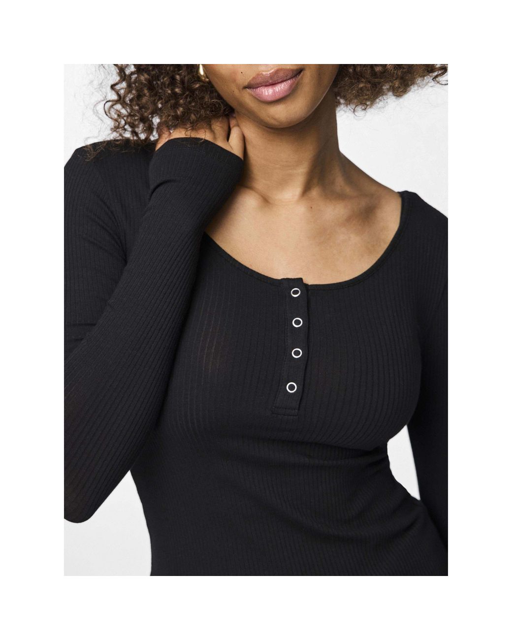 Pieces Black Kitte Cotton Long-Sleeve Slim-Fit Blouse