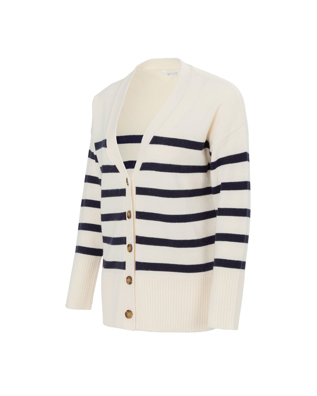 Miso White V-Neck Cuff Stripe Cardigan