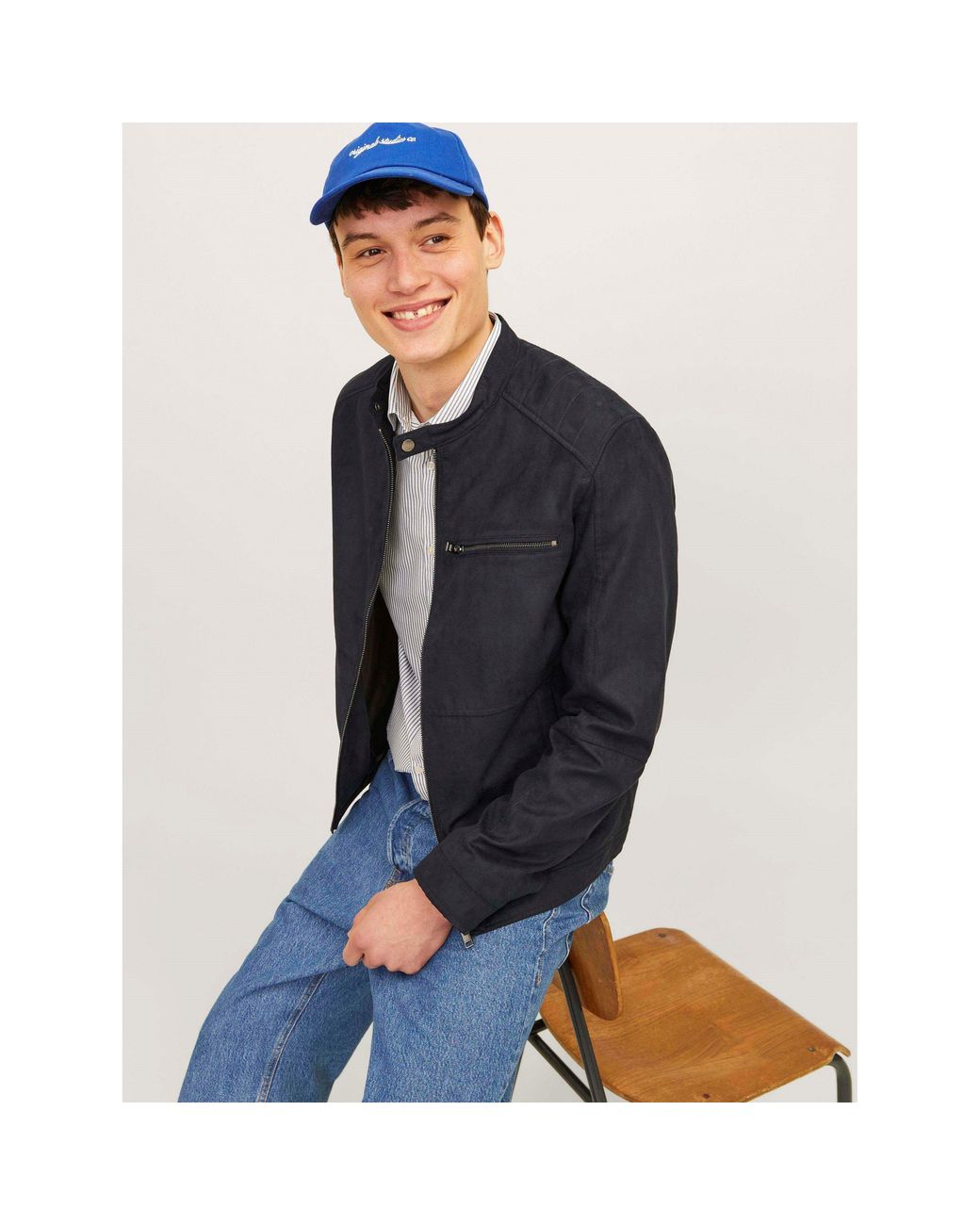 Jack & Jones Blue Dylan Biker Jacket for men