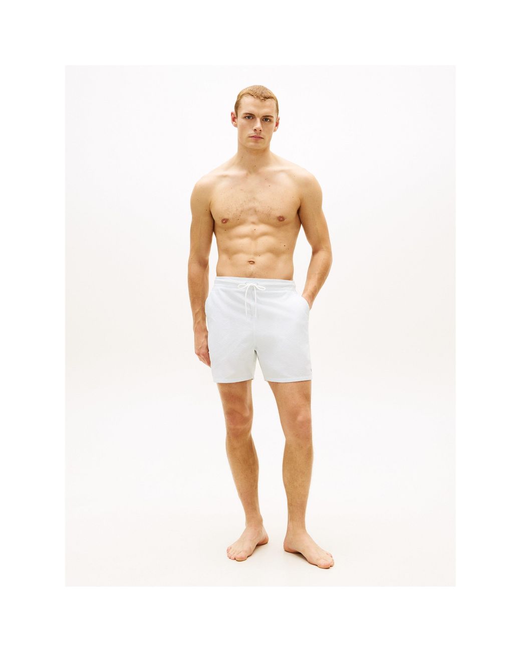 Tommy Hilfiger White Ithaca Medium Seersucker Swim Shorts for men