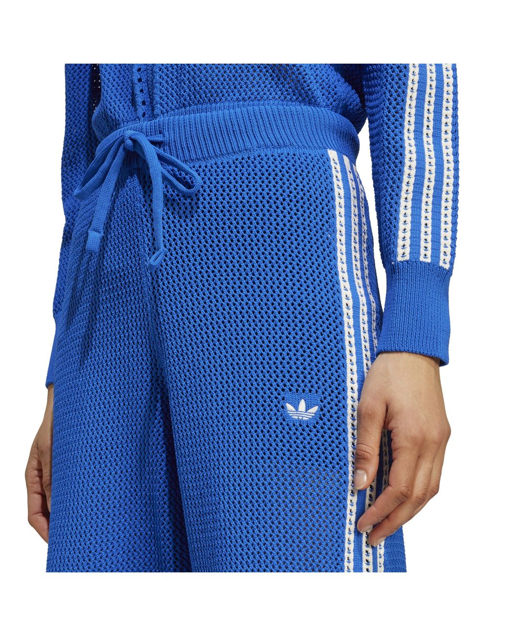 Adidas Originals Blue Crochet Top Open Hem Fleece Jogger