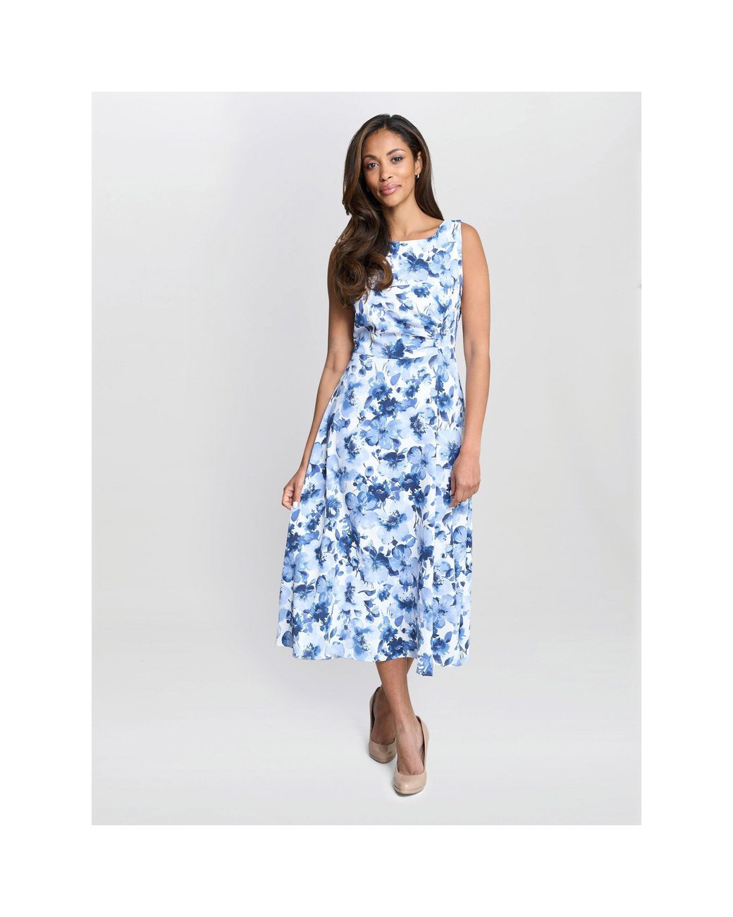 Gina Bacconi Blue Emmy Floral Print Midi Dress