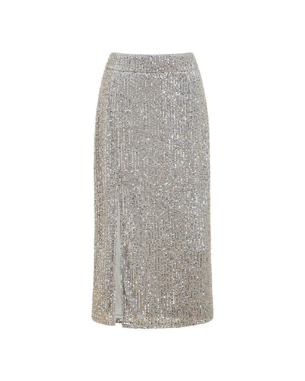 Yumi' Gray Sequin Fitted Midi Skirt