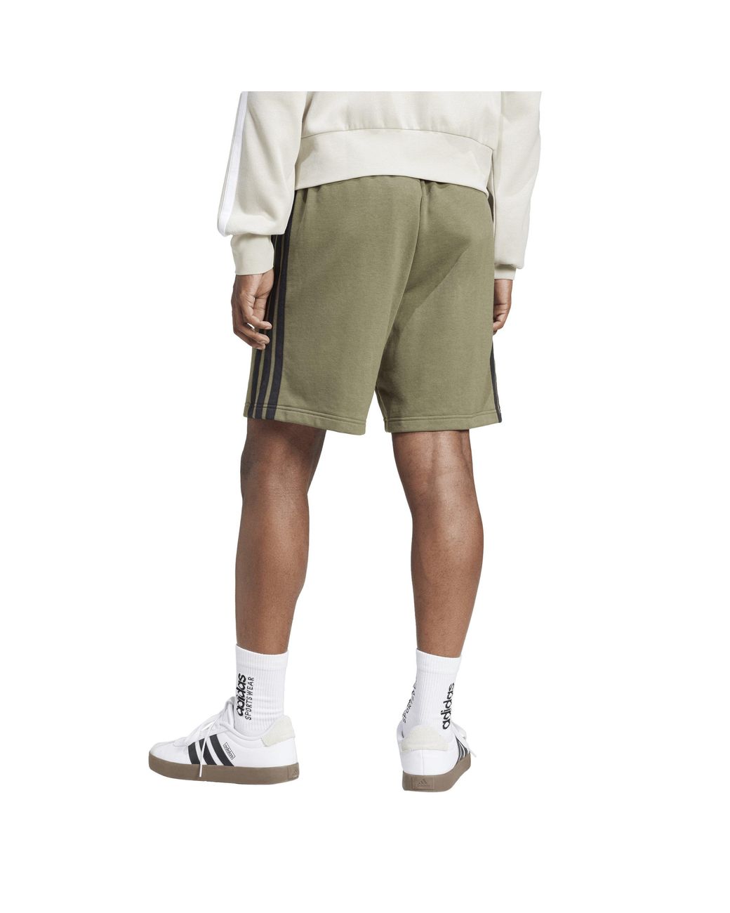 Adidas Green Essentials 3 Stripe Fleece Shorts for men