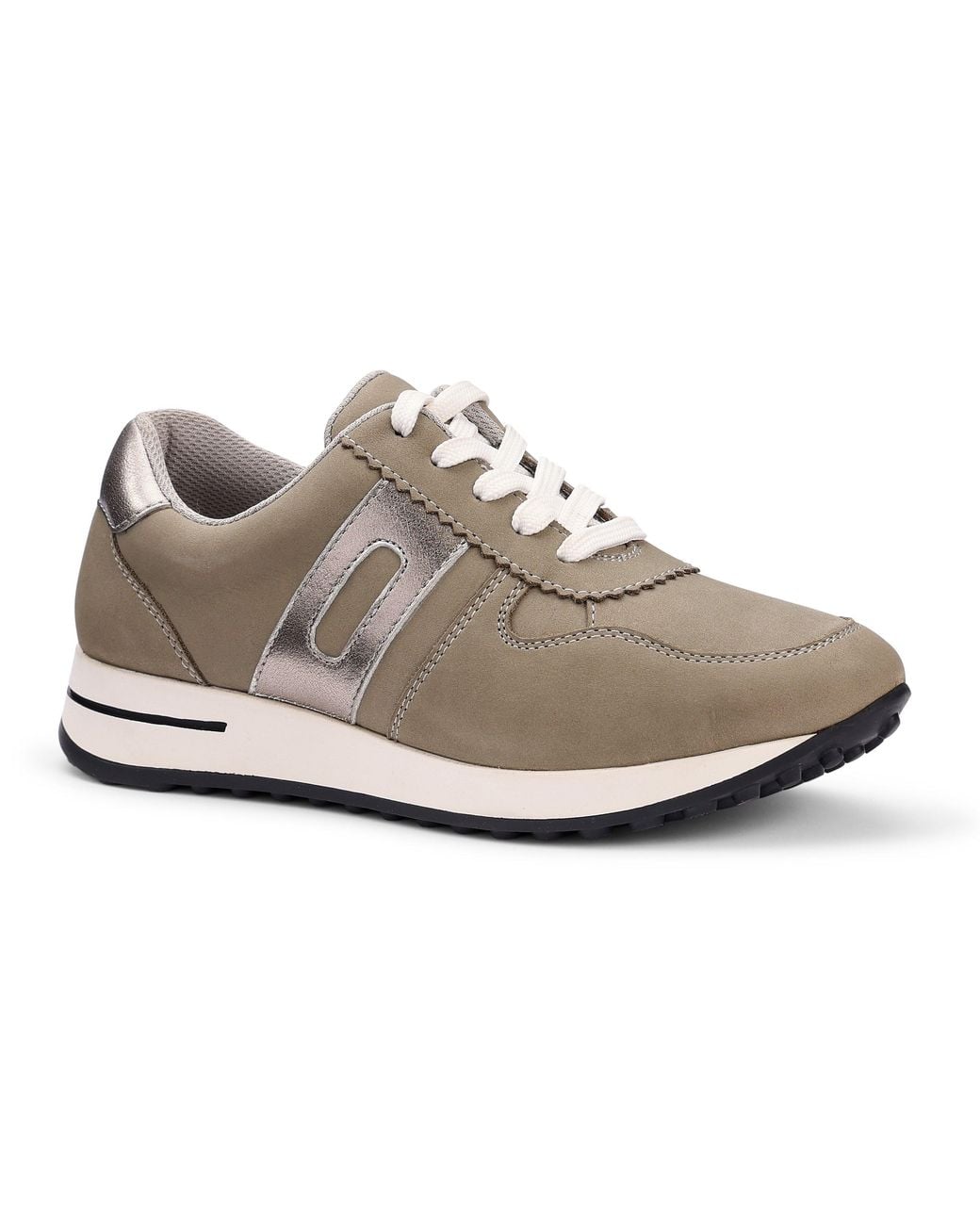 Hotter Gray Revival Leather Wide-Fit Low-Top Trainers
