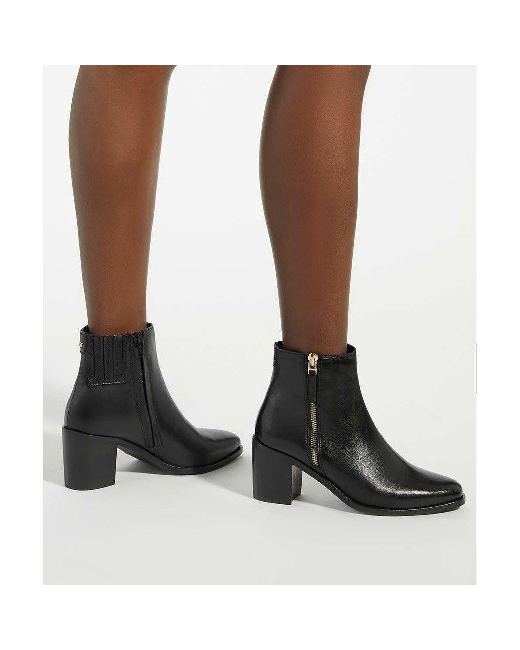 Dune Black Purl Leather Heeled Ankle Boots