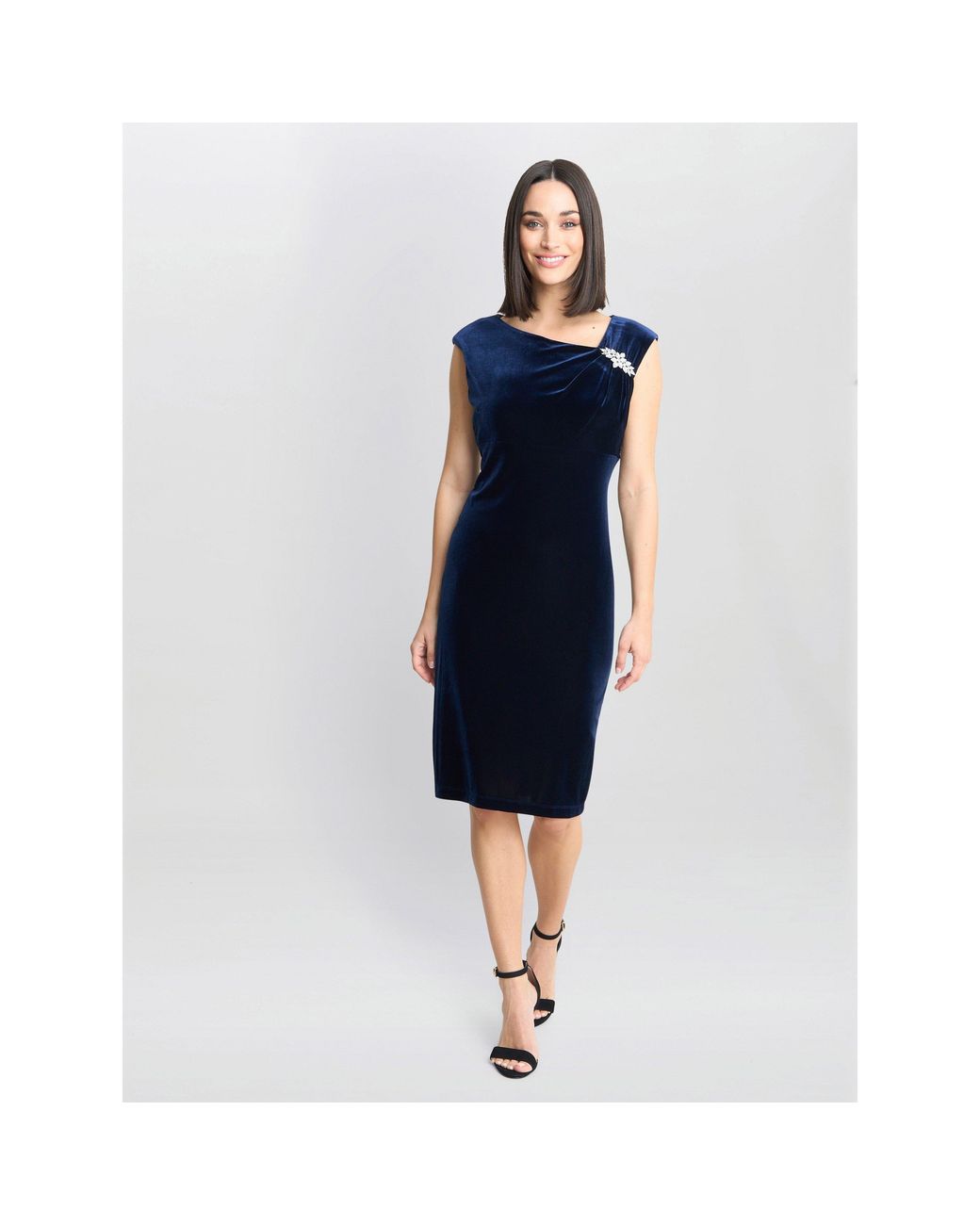 Gina Bacconi Blue Justine Sleeveless Velvet Dress With Trim