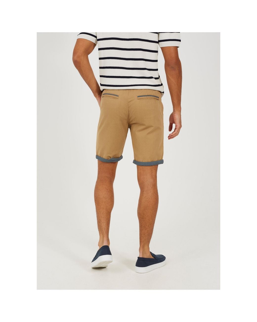 Brave Soul Natural Cotton Twill Shorts With Turn Up Hem for men