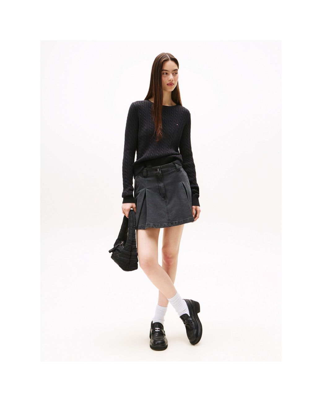 Tommy Hilfiger Black Cable Knit Crew Neck Jumper