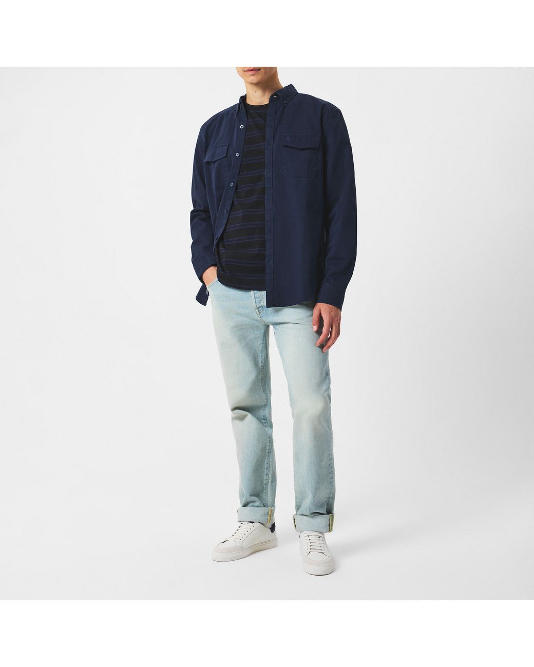 Original Penguin Blue Long Sleeve Twill Overshirt for men