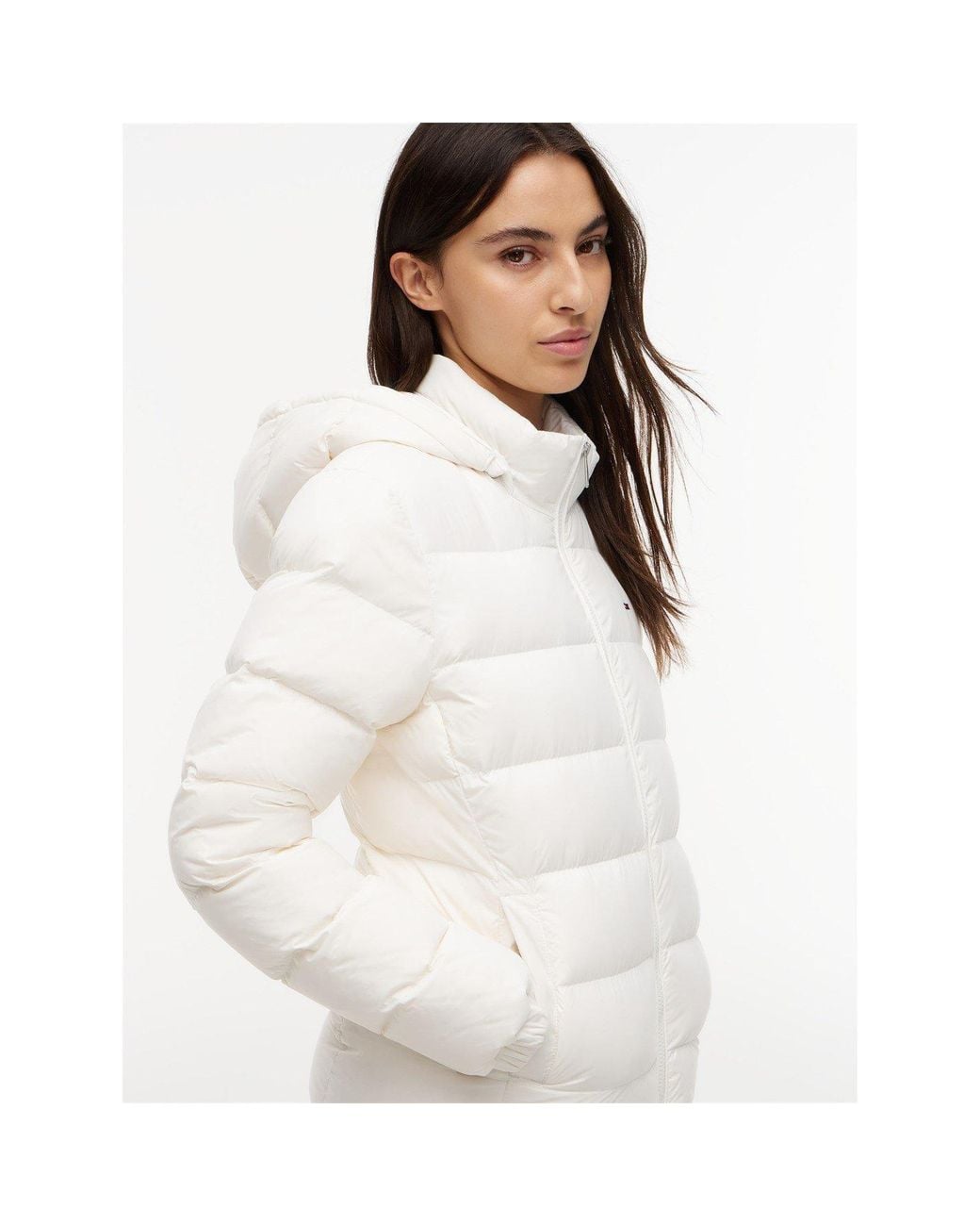 Tommy Hilfiger White Hooded Down Short Puffer Jacket