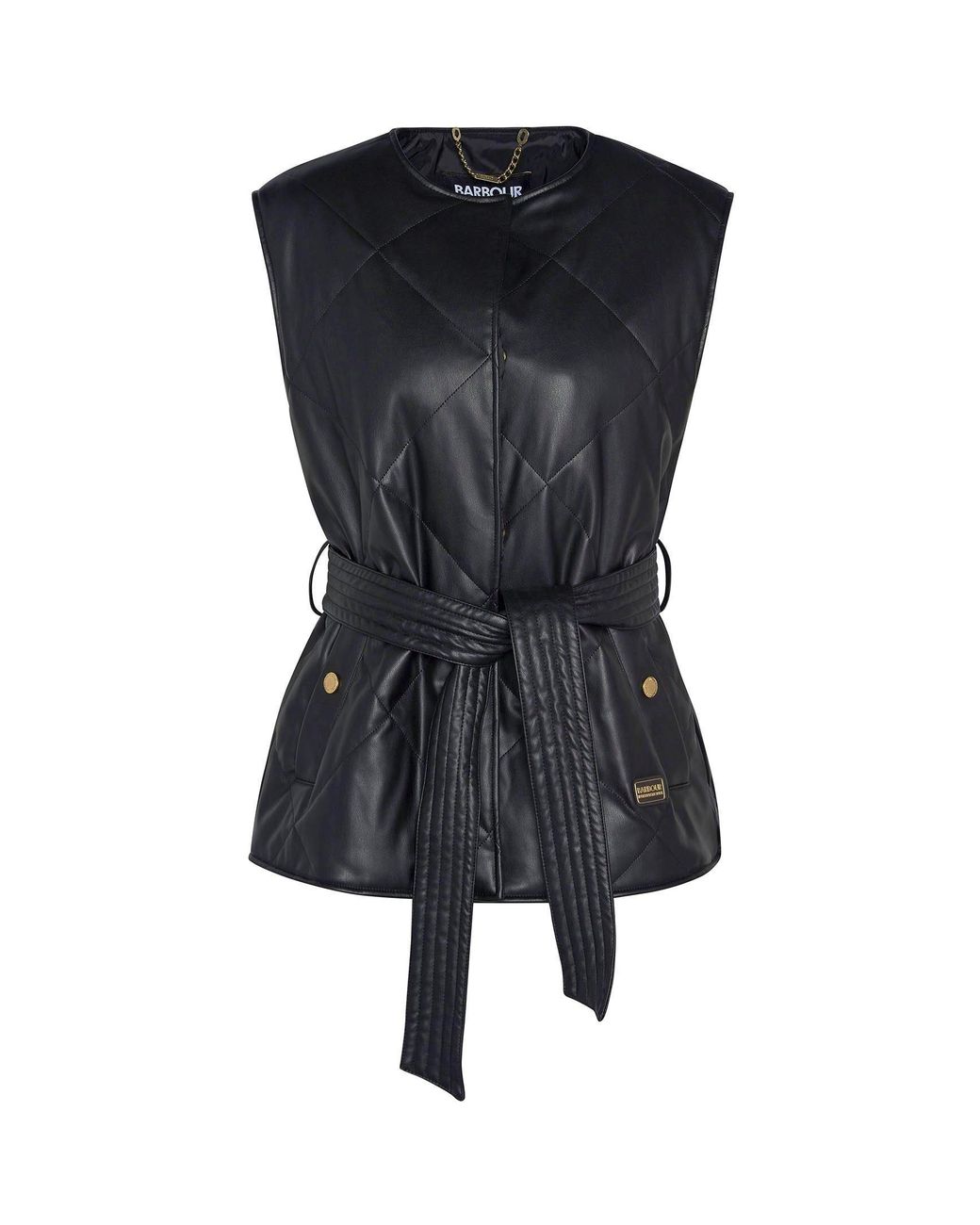 Barbour Black Rosa Faux Leather Quilted Belted Gilet
