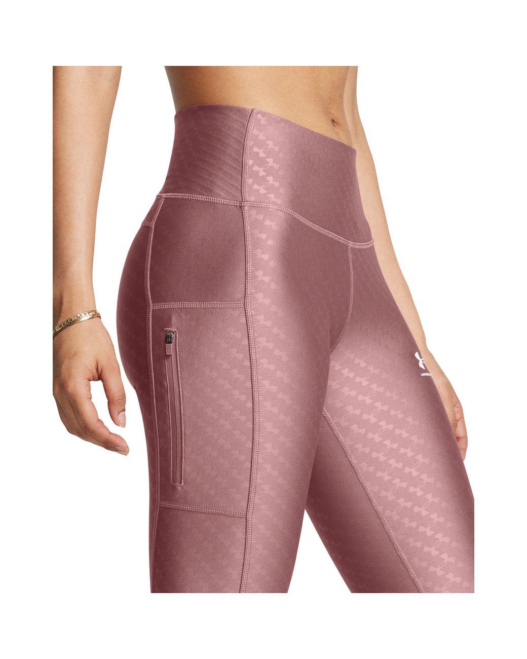 Under Armour Pink Emboss Heatgear Compression-Fit High-Waisted Leggings