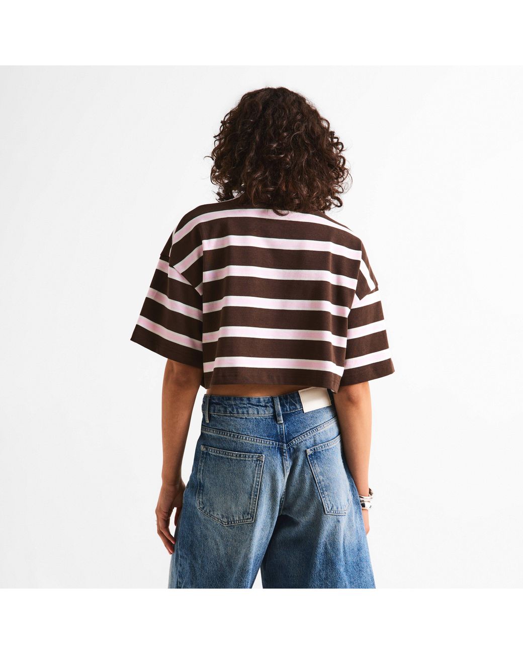 WRSTBHVR Brown Seth Striped Cropped Short-Sleeve Cotton Oversized-Fit T-Shirt