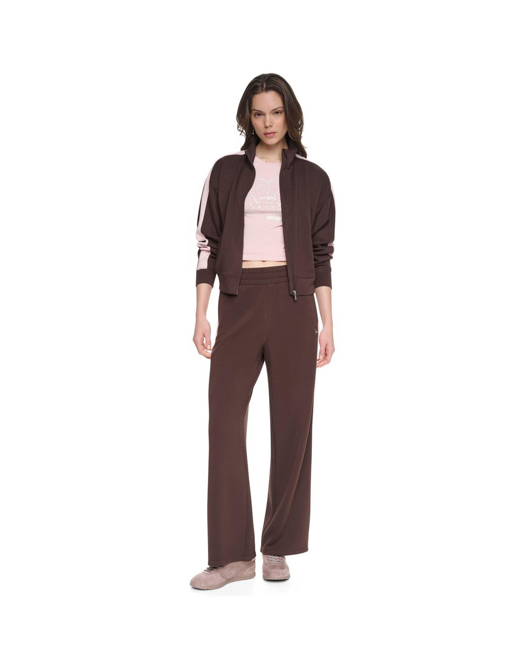 DKNY Brown Sport Striped Fleece Open-Hem Wide-Leg Joggers