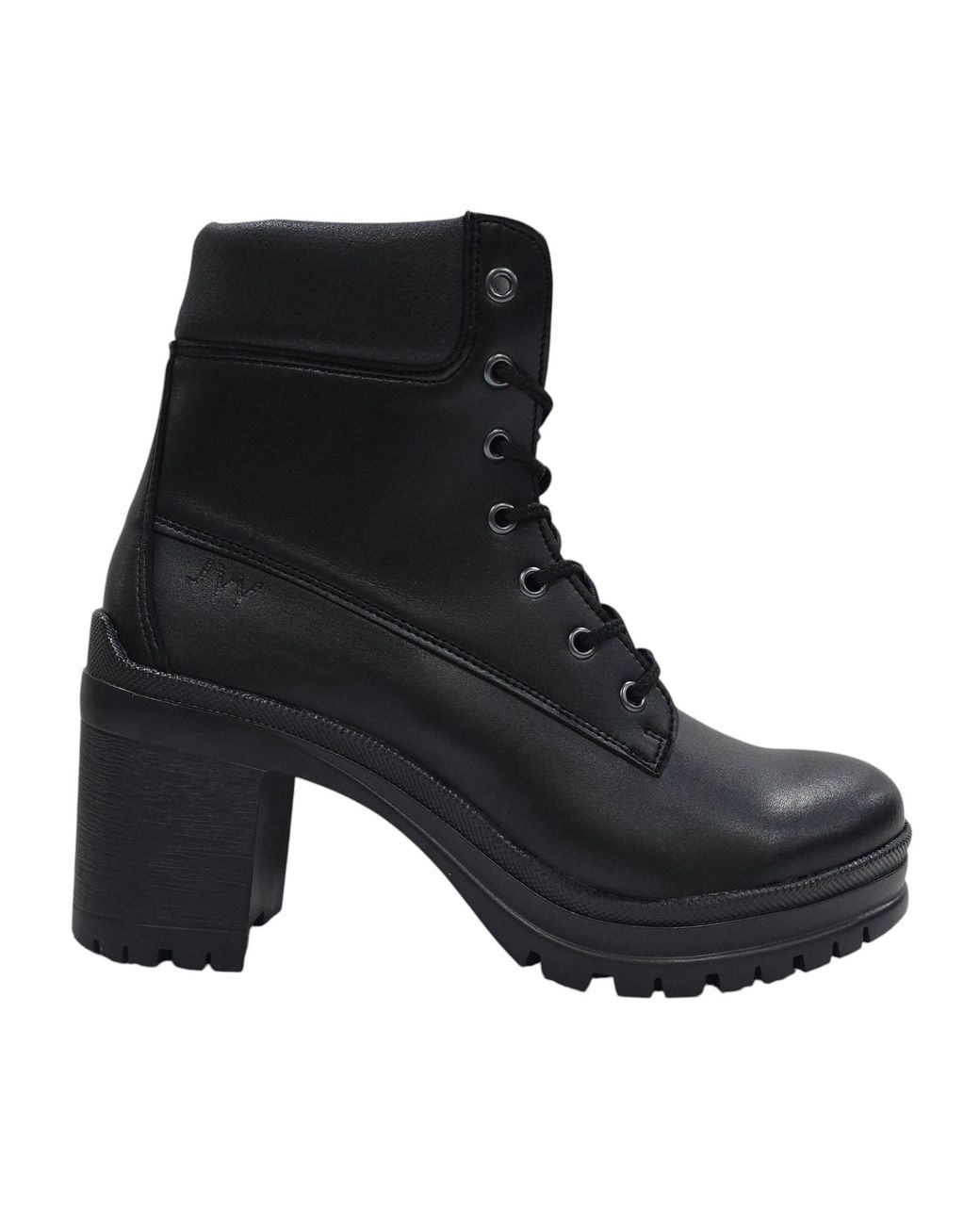 Jack Wills Black Premium Leather Block Heel Lace Up Ankle Boots