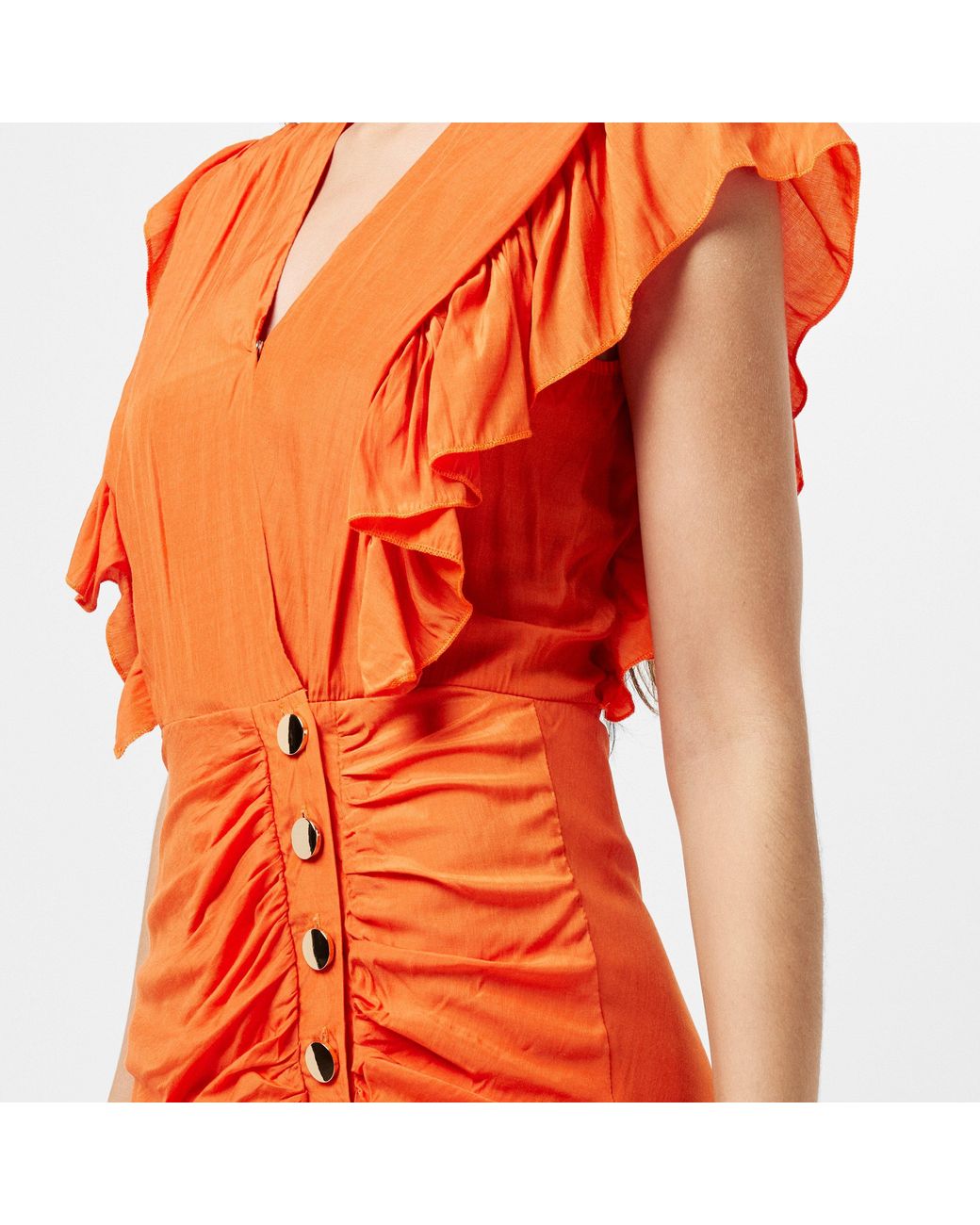AX Paris Orange Frill Shoulder Button Front Midi Dress
