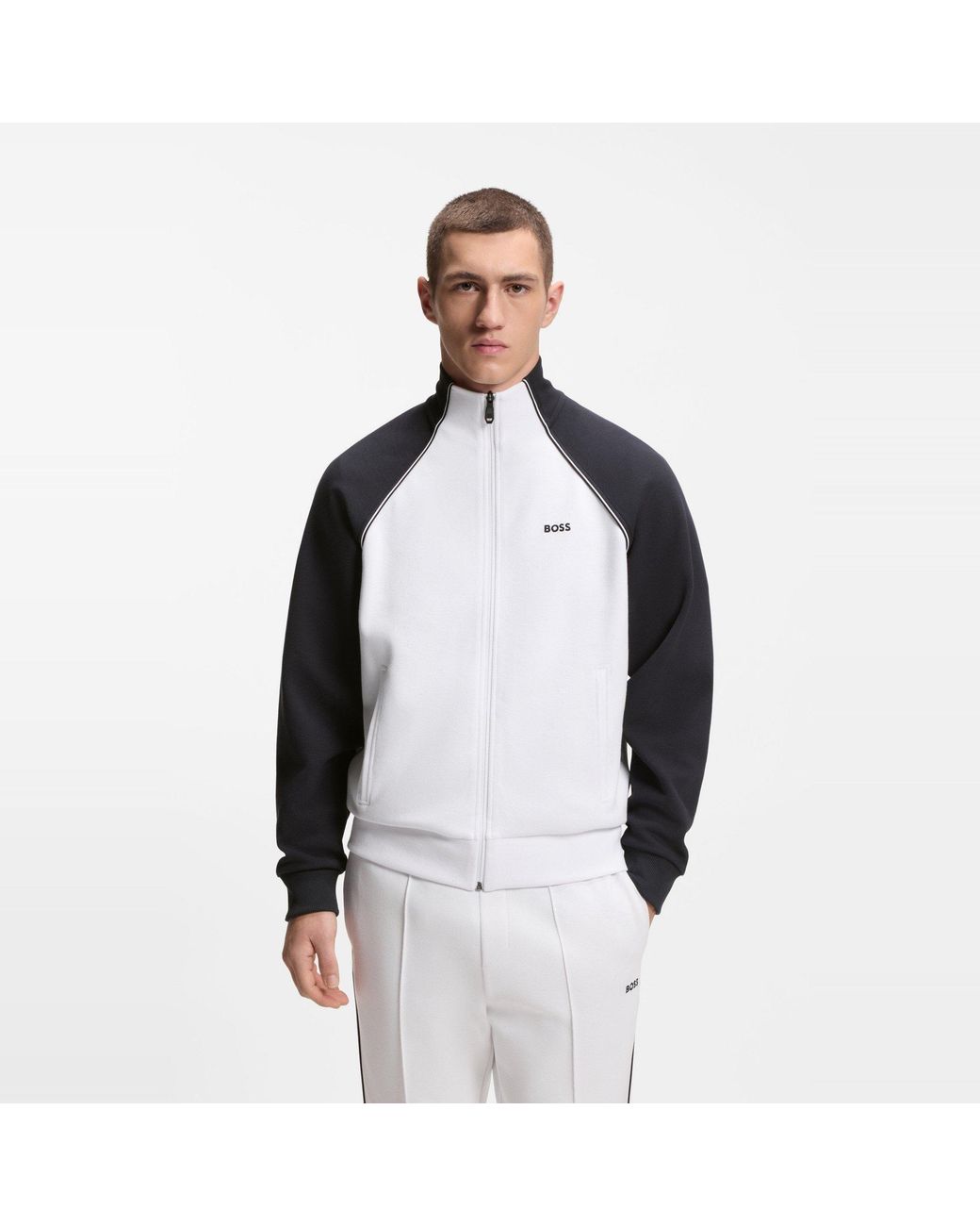 Boss Black Long Sleeve Tracksuit Top With Logo Detail for men