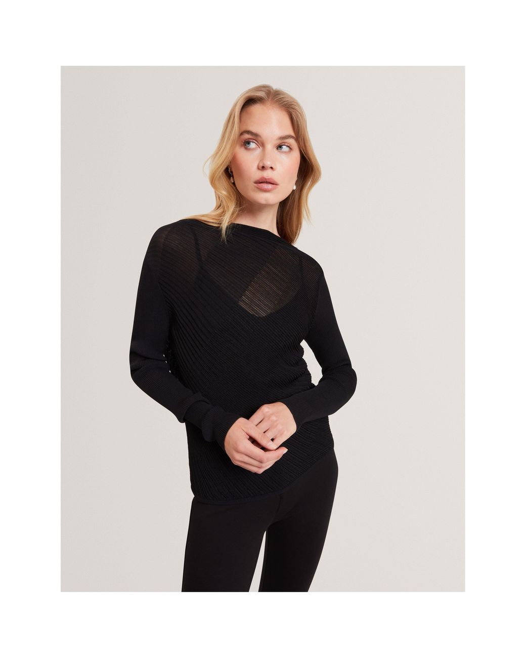 Ted Baker Black Long Sleeve Sheer Knitted Top