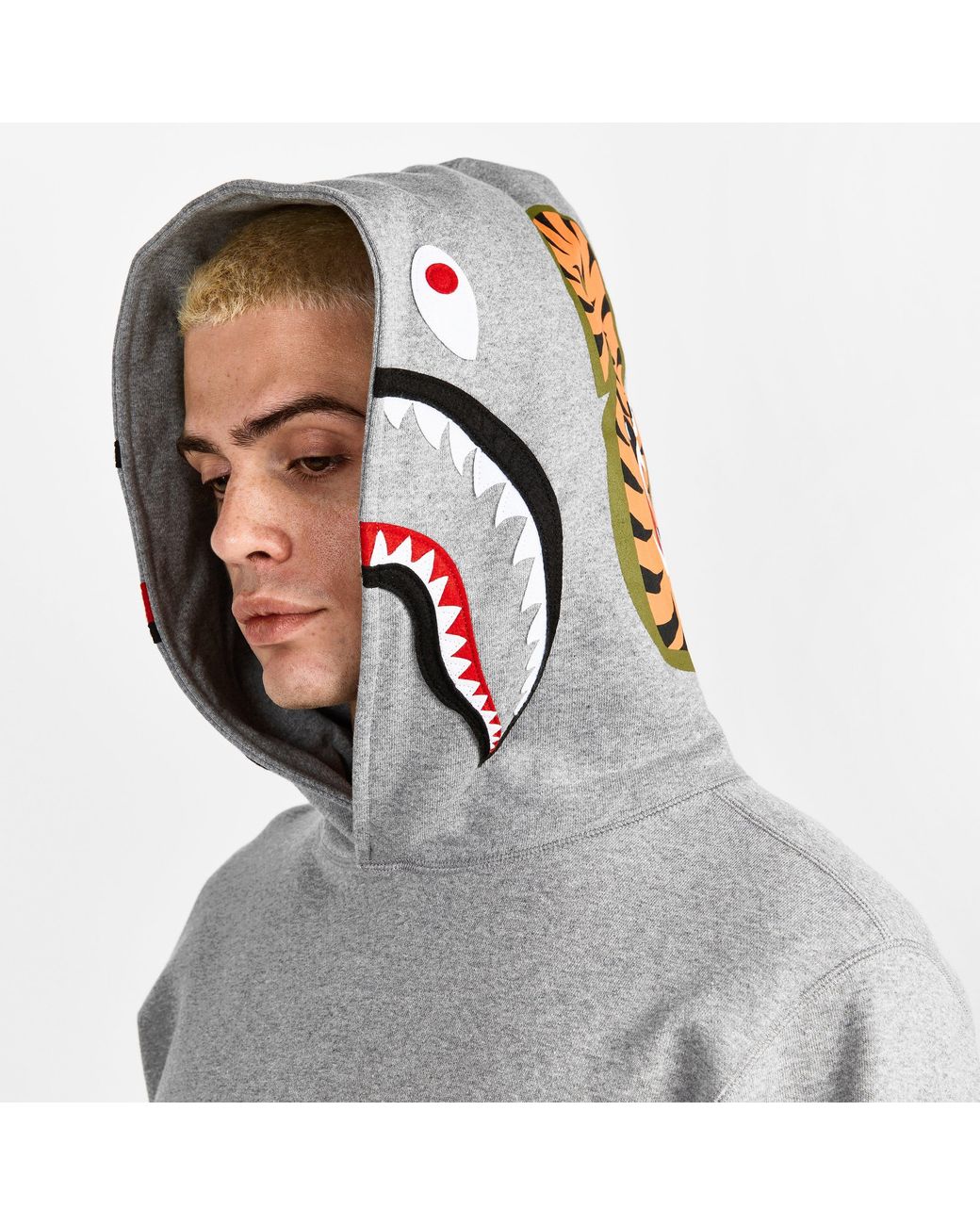 A Bathing Ape Gray Shark Wgm Pull Over Hoodie for men