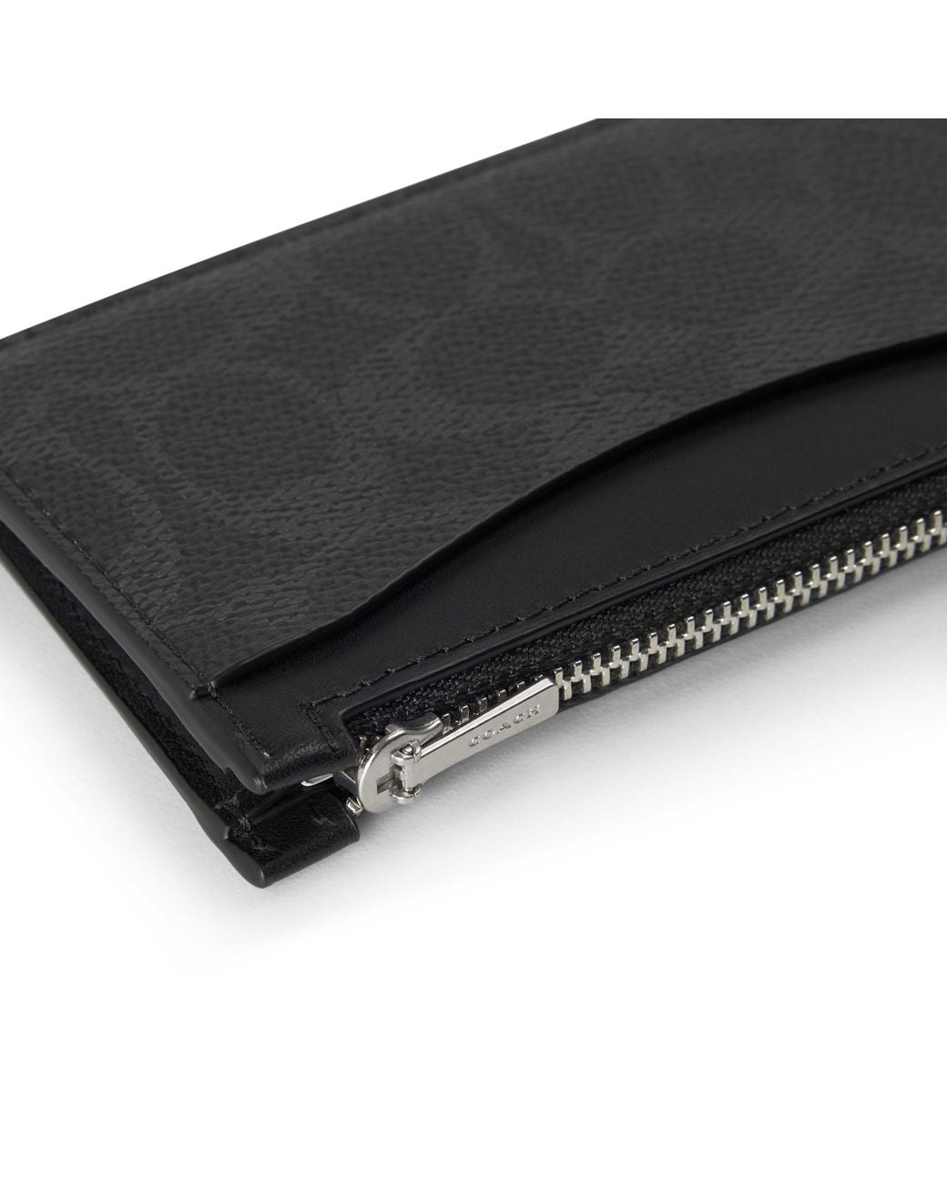 COACH Black Signature Leather Zip Card Holder
