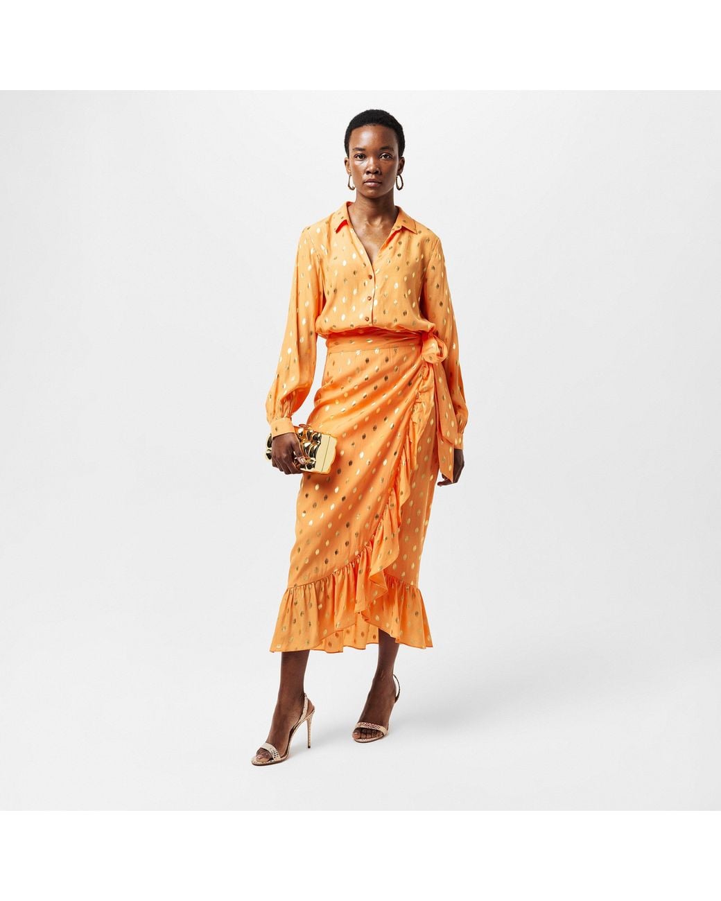 Never Fully Dressed Orange Fleck Jaspre Textured Wrap Skirt