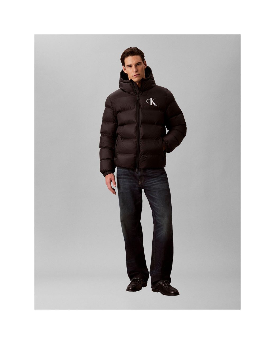 Calvin Klein Black Hooded Full-Zip Water-Resistant Short Puffer Jacket for men
