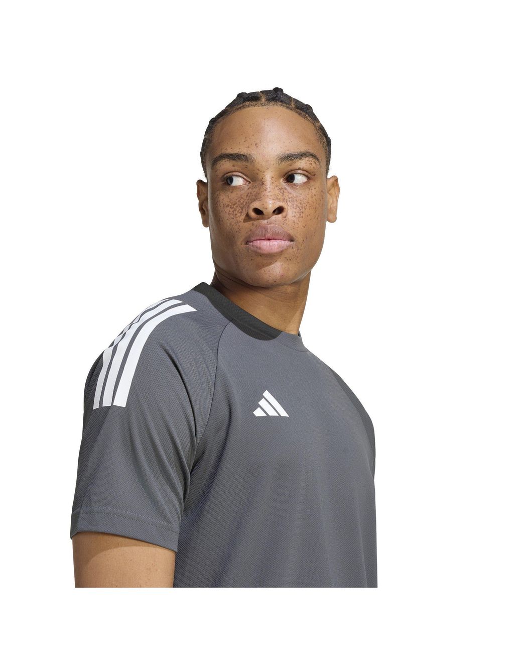 Adidas Gray Classic 3 Stripe Sereno T-Shirt for men