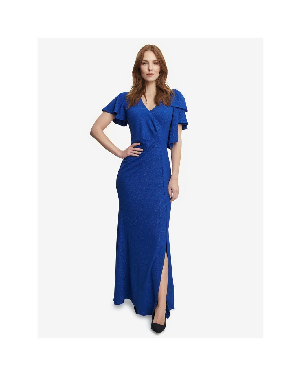 Gina Bacconi Blue Deidre Metallic Maxi Dress With V-Neck