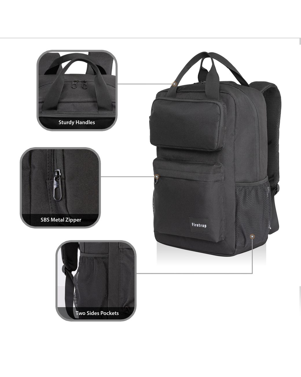 Firetrap Black Lazer Backpack