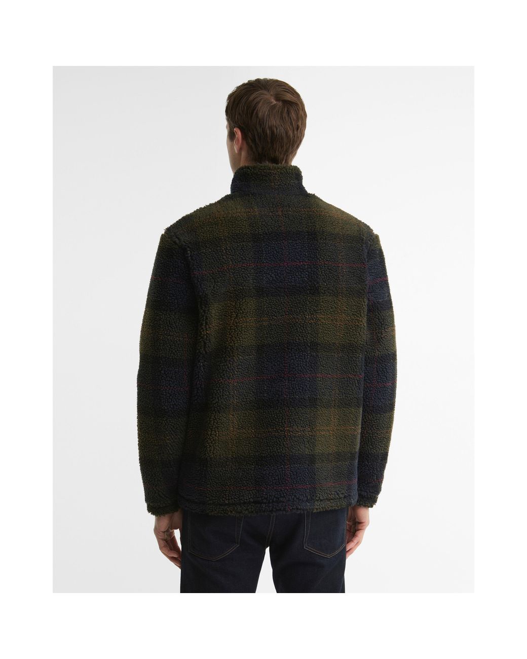 Barbour Black Tartan Full-Zip Teddy Coat for men